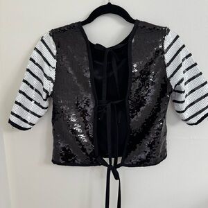 Zara Black and White Sequin Top